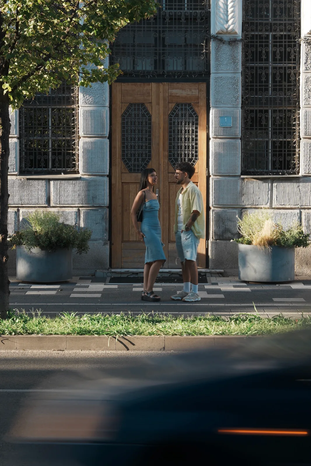 Couple photographed on a street in central Timișoara
